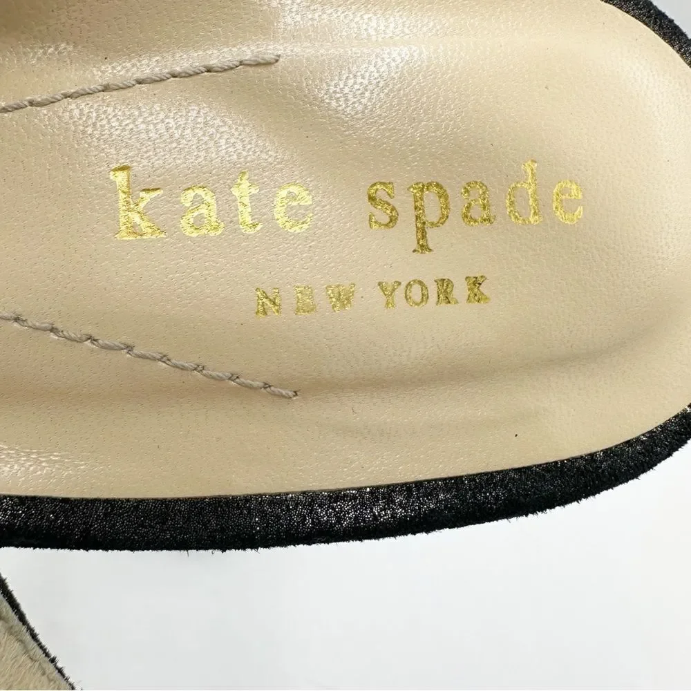 Kate Spade Metallic Black Leather‎ Slingback Stiletto Heels w/Bow Sz 9.5 B